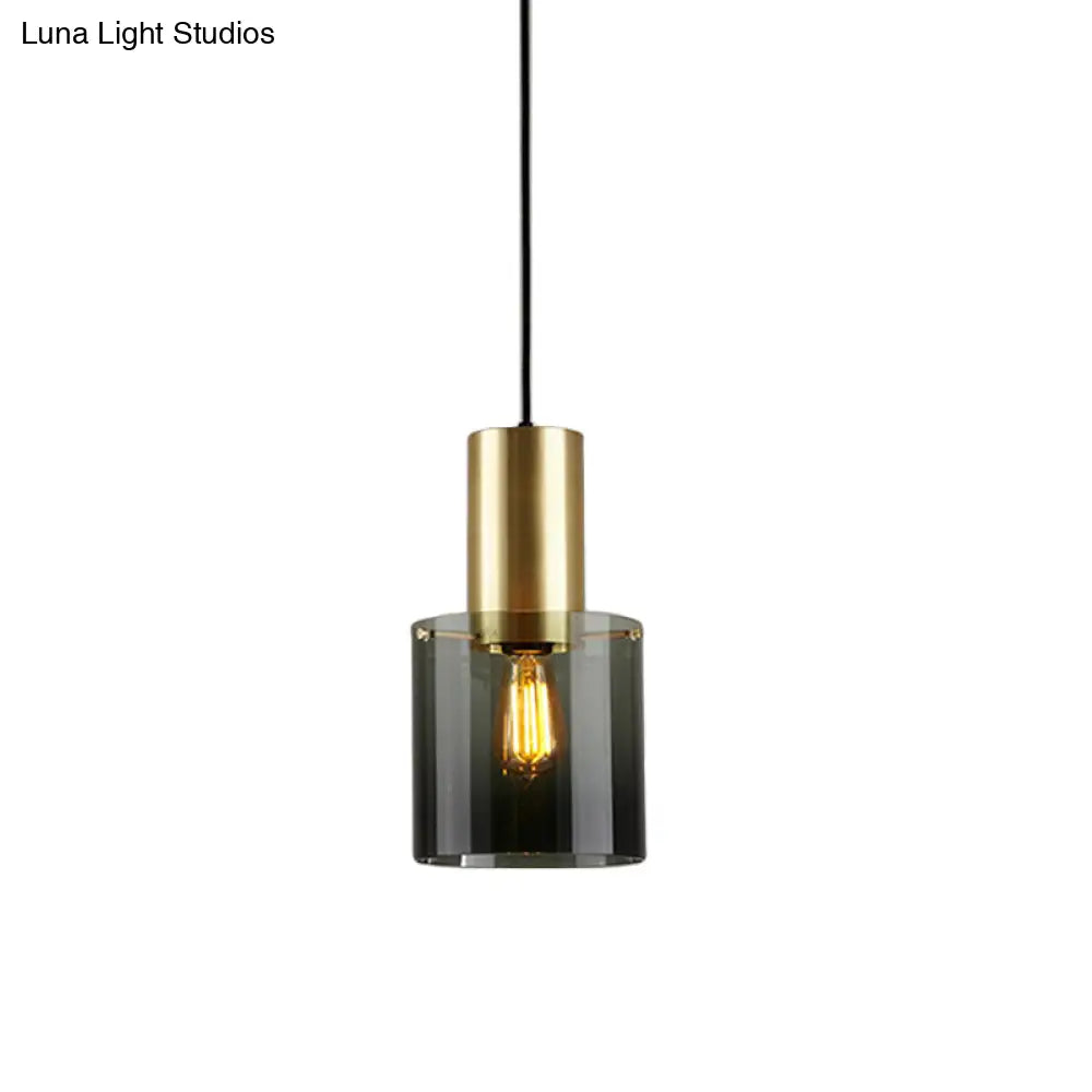 Retro Smoke Grey Glass Pendant Light With Brass Top For Kitchen Countertops