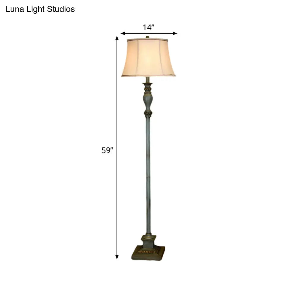 Retro Square Pedestal Floor Lamp In Pewter With Fabric Shade - Stylish 1 Bulb Resin Lighting