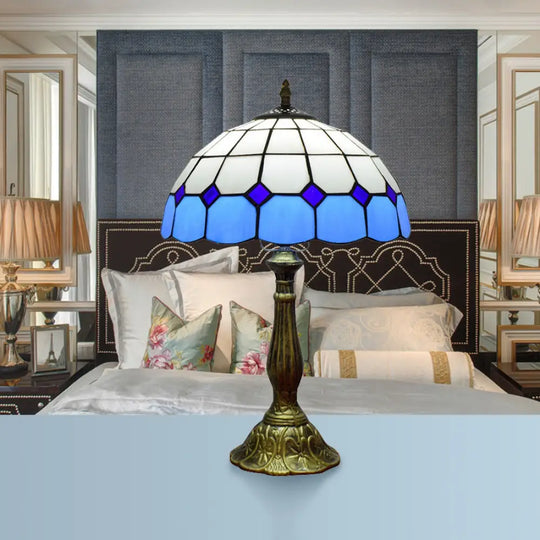 Retro Stained Glass Accent Table Lamp - Elegant 1-Light Décor For Bedside Dark Blue