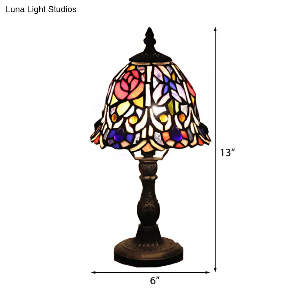 Retro Stained Glass Bedside Table Lamp - 1-Light Bell Accent Décor