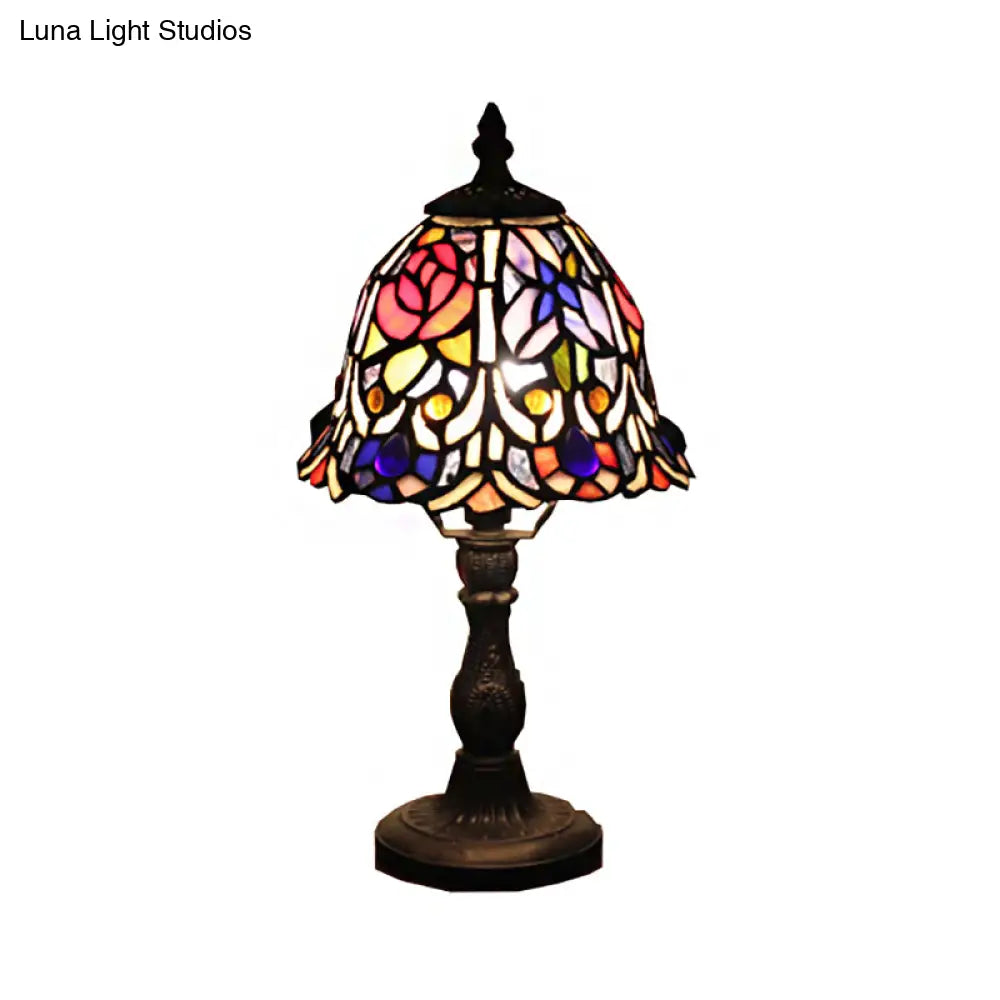 Retro Stained Glass Bedside Table Lamp - 1-Light Bell Accent Décor