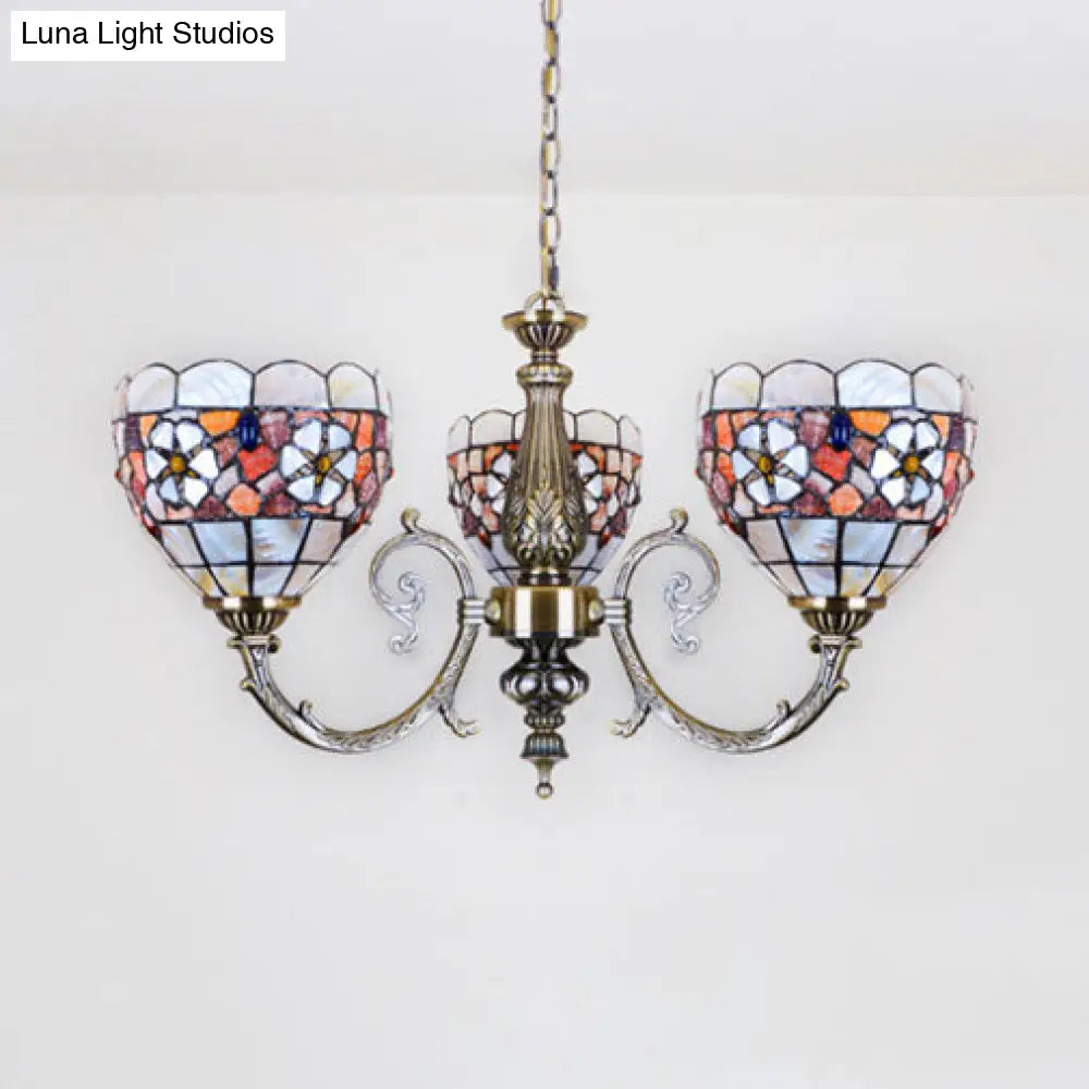 Retro Stained Glass Flower Chandelier With Chain - Perfect For Bedroom Lighting