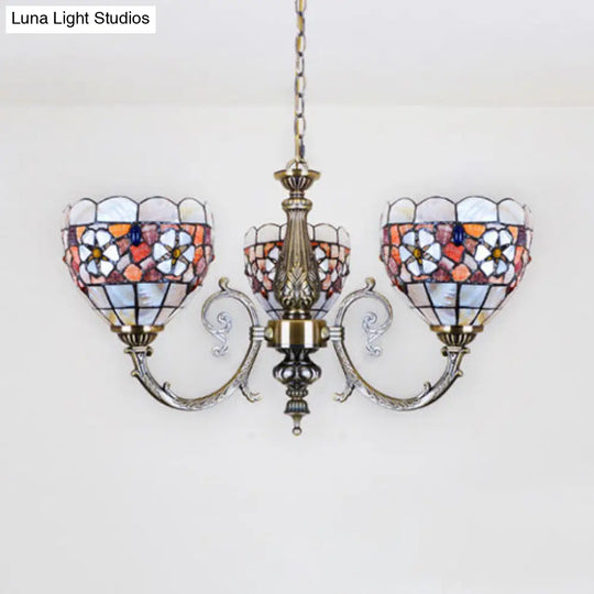 Retro Stained Glass Flower Chandelier With Chain - Perfect For Bedroom Lighting