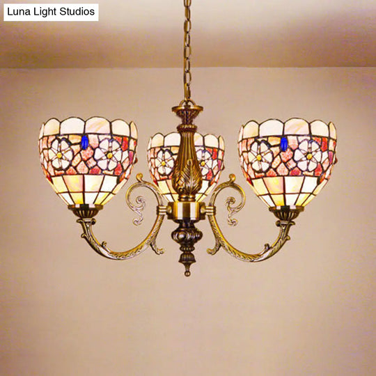 Retro Stained Glass Flower Chandelier With Chain - Perfect For Bedroom Lighting