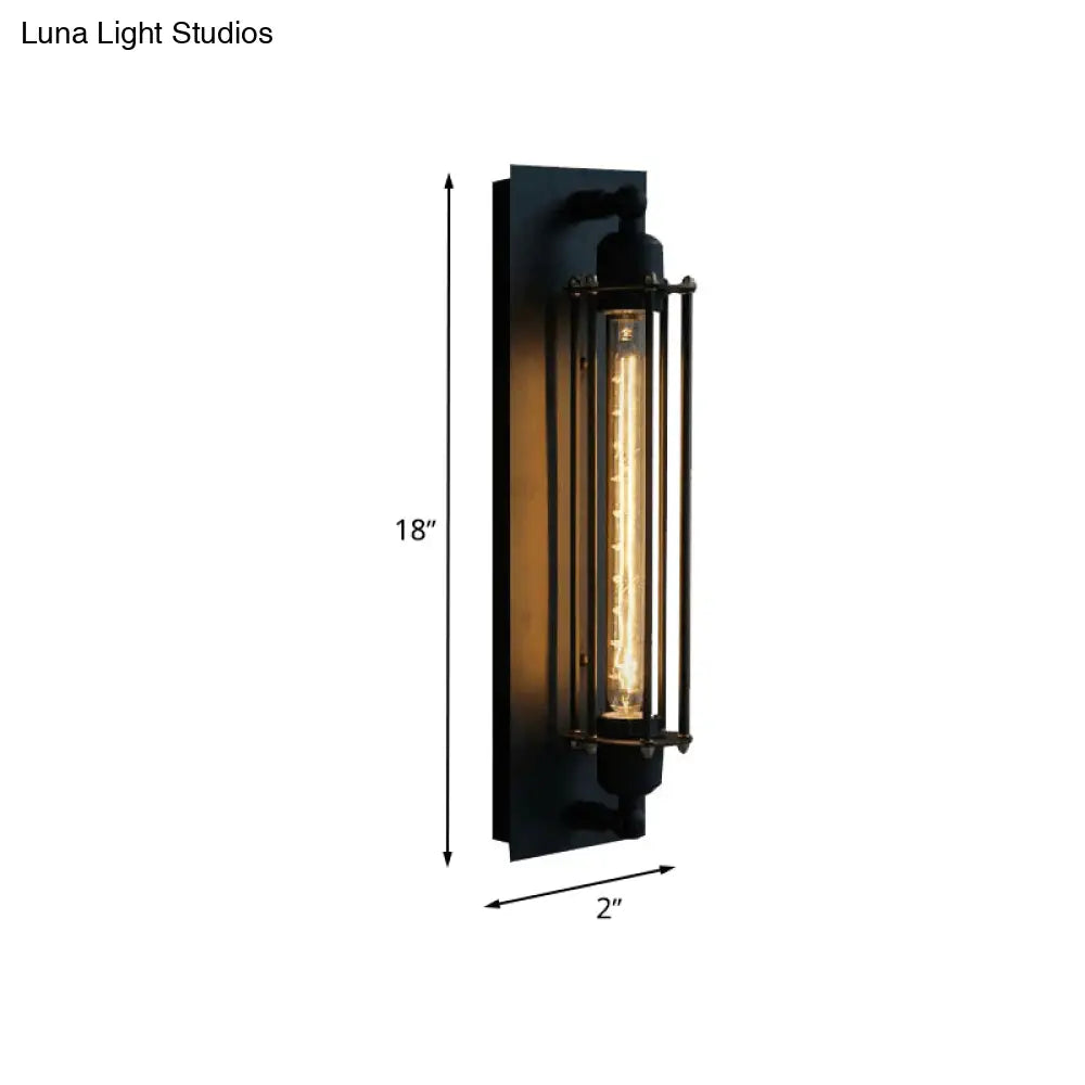 Retro Style 1 - Light Linear Ceiling Mount Fixture With Cage Shade - Black Metallic Flush