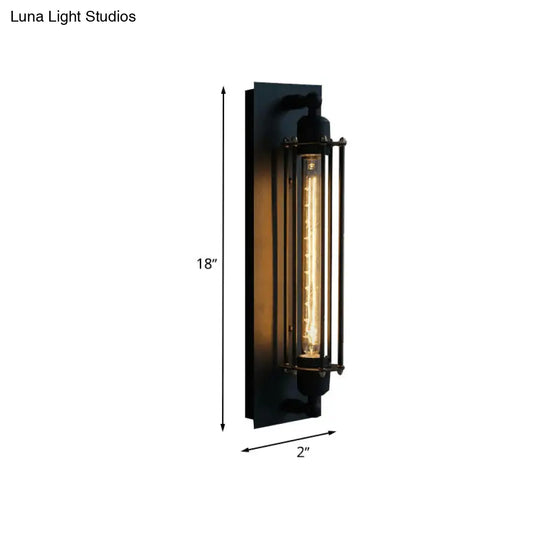 Retro Style 1-Light Linear Ceiling Mount Fixture With Cage Shade - Black Metallic Flush