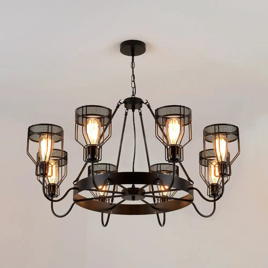 Retro Style 6/8-Light Chandelier With Wire Guard Black Down/Up Ceiling Light And Bell Shade 8 / Up