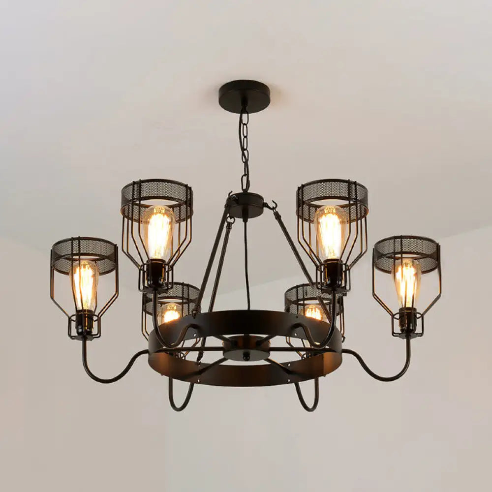 Retro Style 6/8-Light Chandelier With Wire Guard Black Down/Up Ceiling Light And Bell Shade 6 / Up