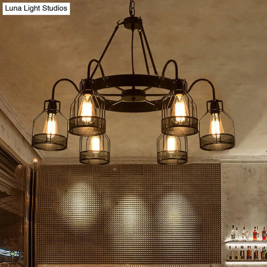 Retro Style 6/8-Light Chandelier With Wire Guard Black Down/Up Ceiling Light And Bell Shade