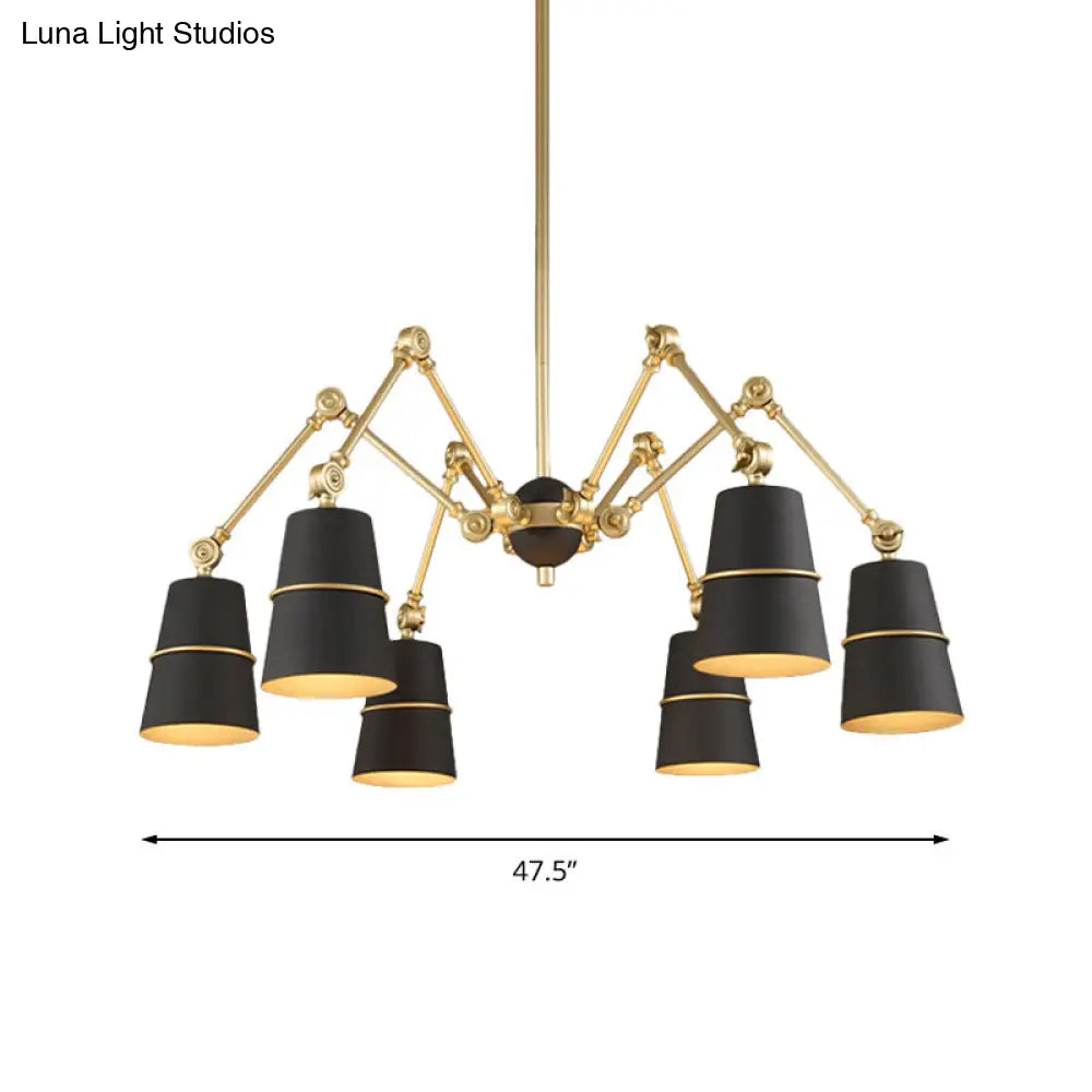 Retro 6-Light Spider Chandelier With Cone Shade In Black/Gold