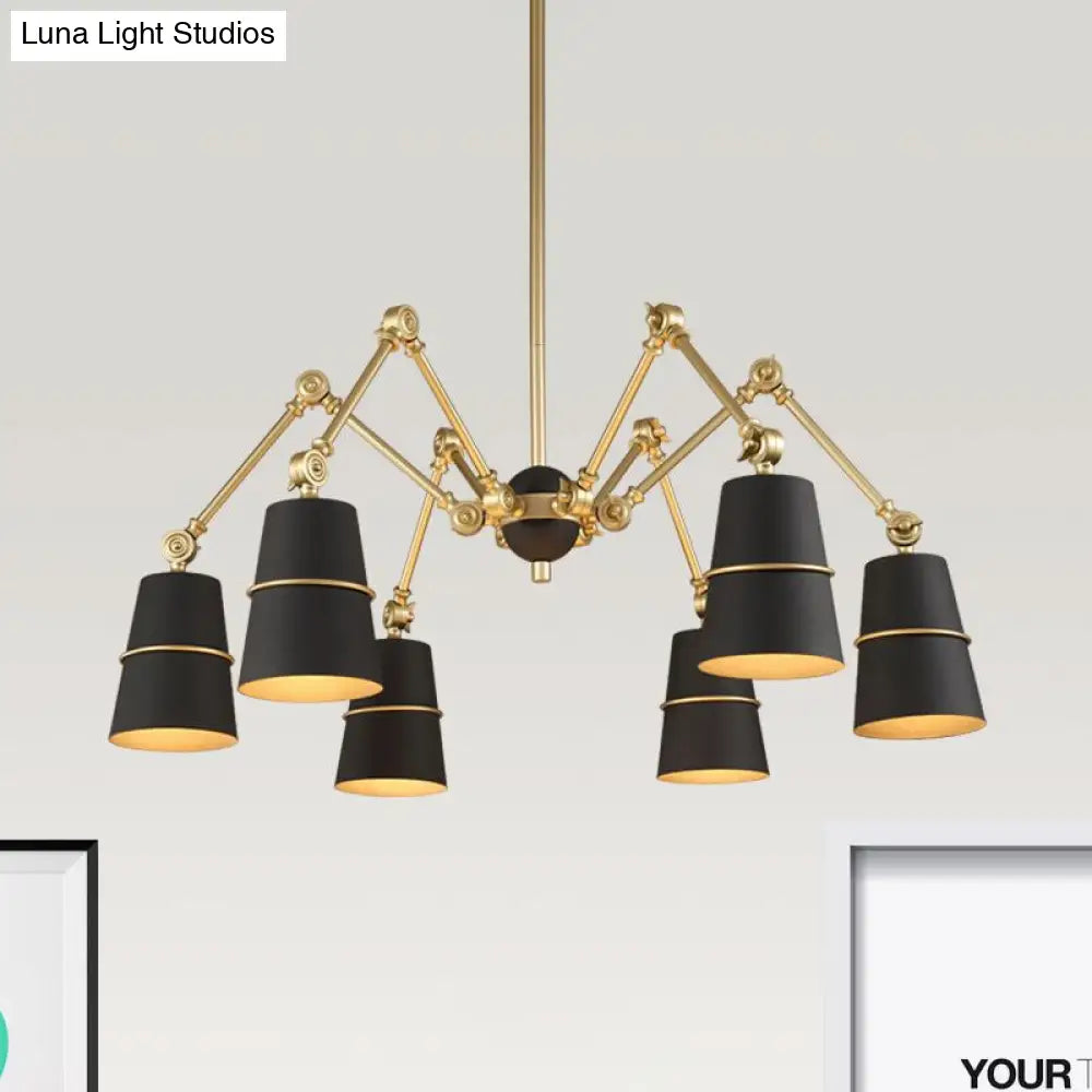 Retro 6-Light Spider Chandelier With Cone Shade In Black/Gold