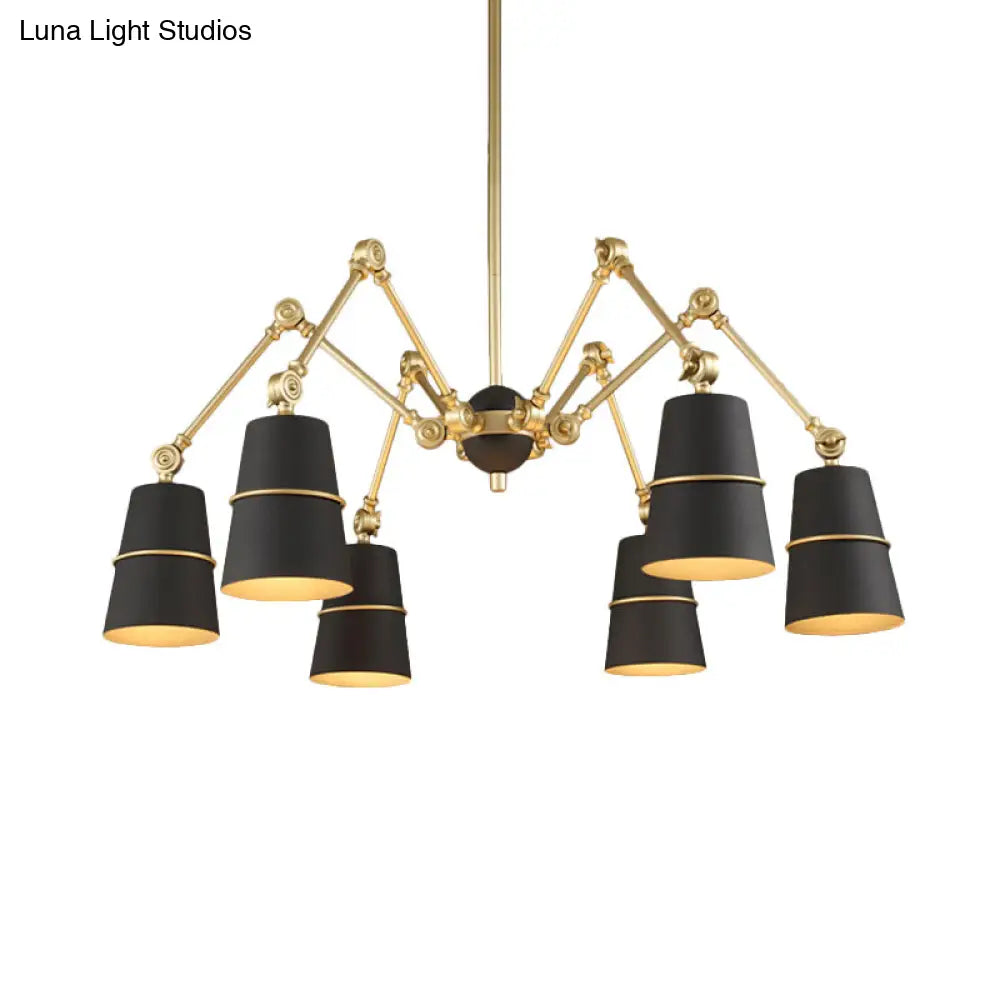 Retro 6-Light Spider Chandelier With Cone Shade In Black/Gold