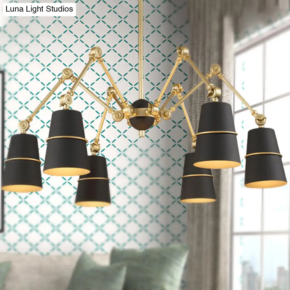 Retro 6-Light Spider Chandelier With Cone Shade In Black/Gold Black-Gold