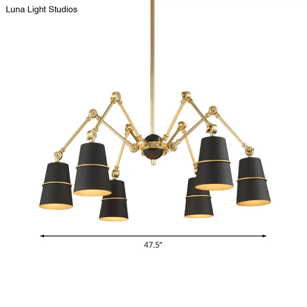 Retro Style 6-Light Spider Chandelier With Cone Shades - Black & Gold Metal Suspension Light