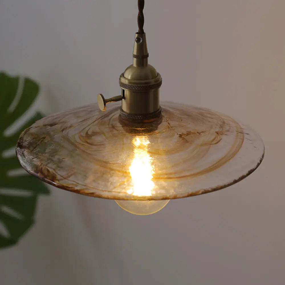 Retro Style Amber Glass Flared Pendant Ceiling Light For Restaurants (1 Head)