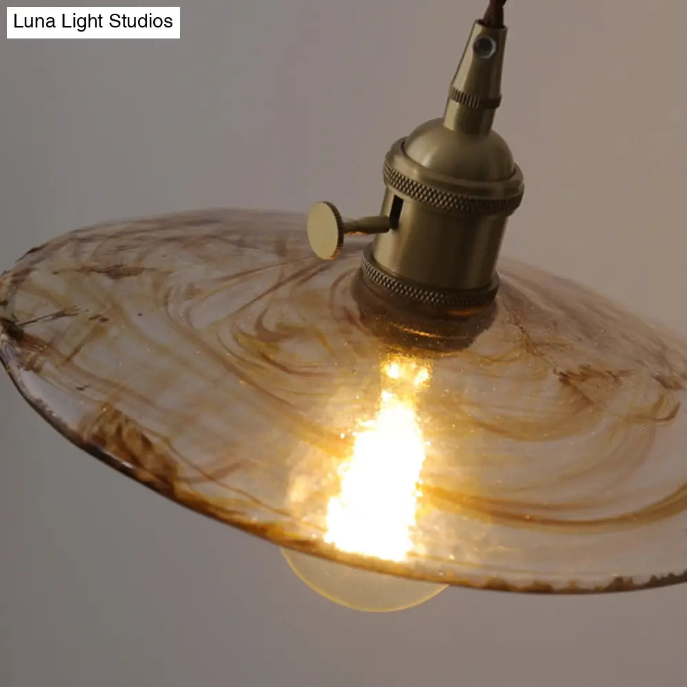 Retro Style Amber Glass Flared Pendant Ceiling Light For Restaurants (1 Head)