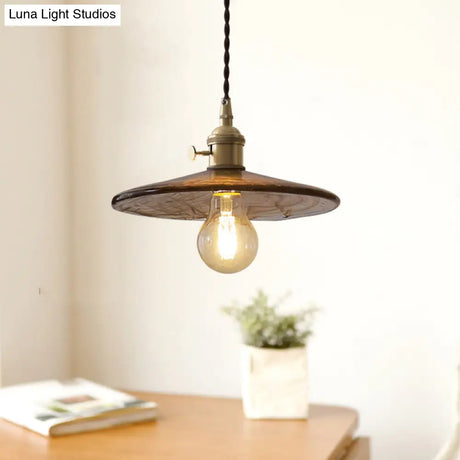 Retro Style Amber Glass Flared Pendant Ceiling Light For Restaurants (1 Head)