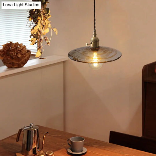 Retro Style Amber Glass Flared Pendant Ceiling Light For Restaurants (1 Head)