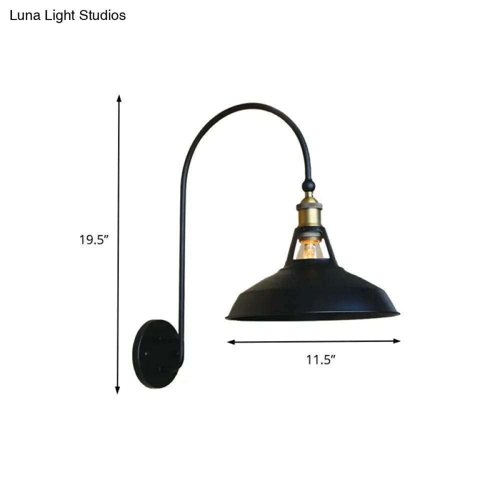 Retro Style Barn/Tapered Shade Wall Light - 10/14 W 1 Metallic Sconce In Black