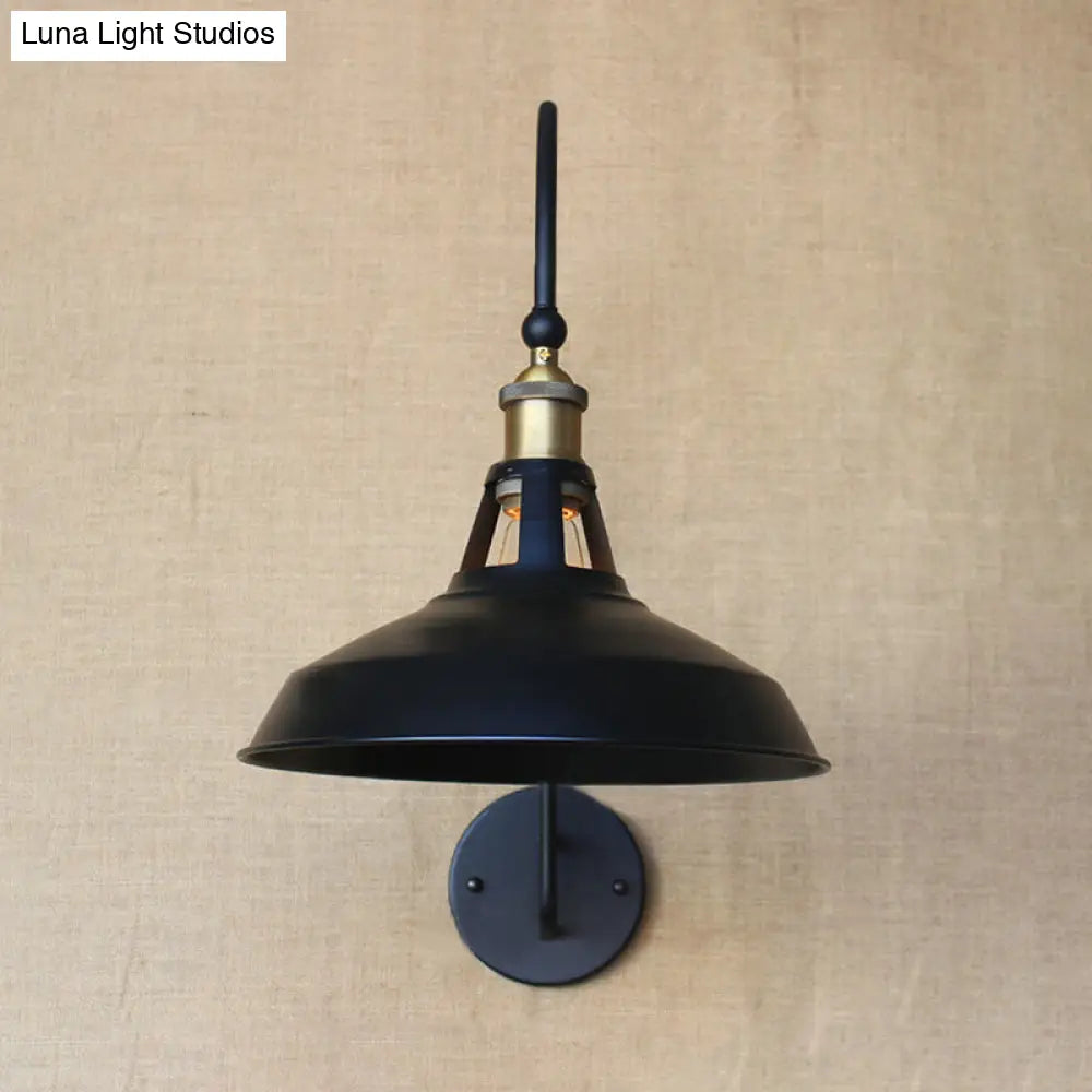 Retro Style Barn/Tapered Shade Wall Light - 10/14 W 1 Metallic Sconce In Black