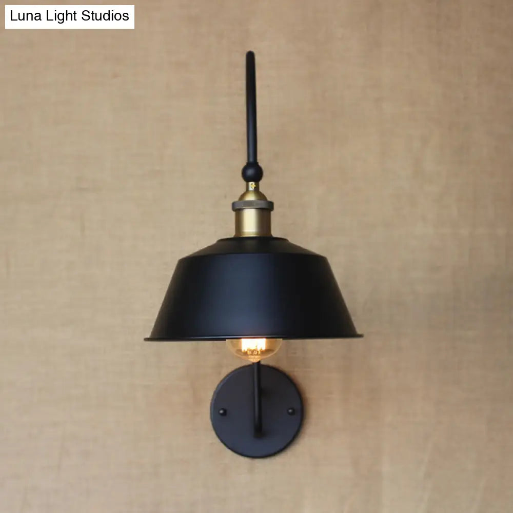 Retro Style Barn/Tapered Shade Wall Light - 10/14 W 1 Metallic Sconce In Black