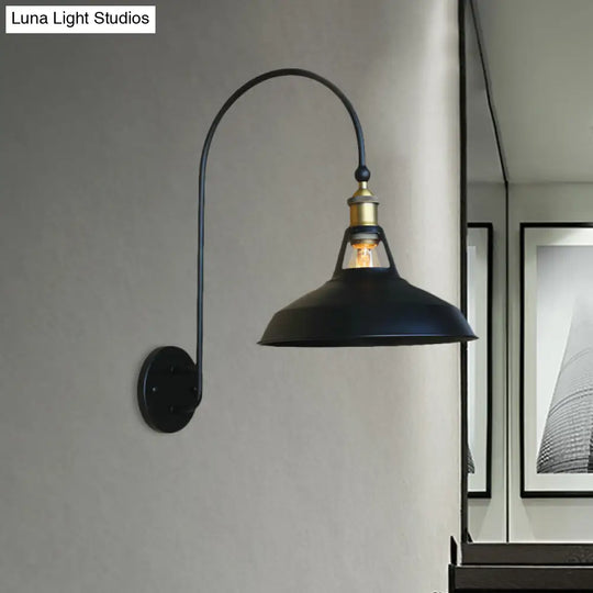 Retro Style Barn/Tapered Shade Wall Light - 10/14 W 1 Metallic Sconce In Black