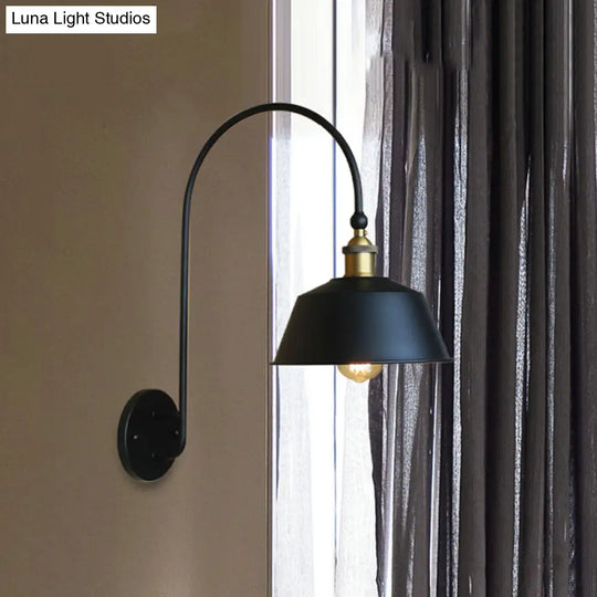 Retro Style Barn/Tapered Shade Wall Light - 10/14 W 1 Metallic Sconce In Black