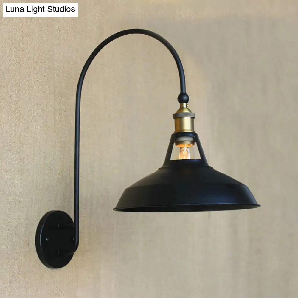 Retro Style Barn/Tapered Shade Wall Light - 10/14 W 1 Metallic Sconce In Black