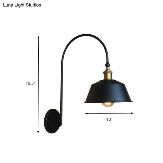 Retro Style Barn/Tapered Shade Wall Light - 10/14 W 1 Metallic Sconce In Black