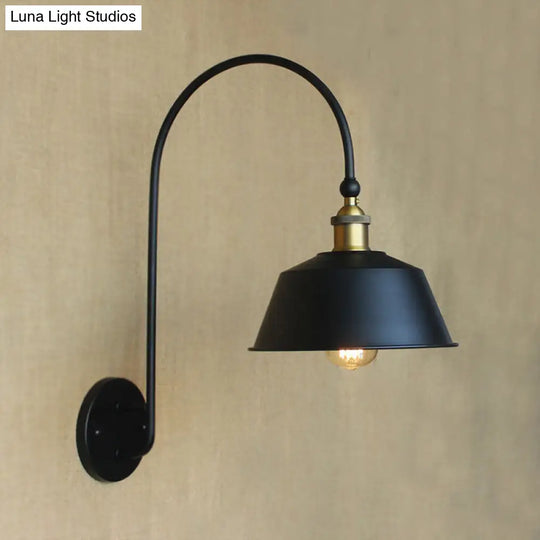 Retro Style Barn/Tapered Shade Wall Light - 10/14 W 1 Metallic Sconce In Black