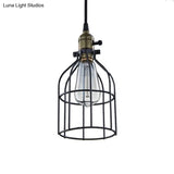 Retro Style Birdcage Pendant Lamp With Black Shade - Perfect For Coffee Shop