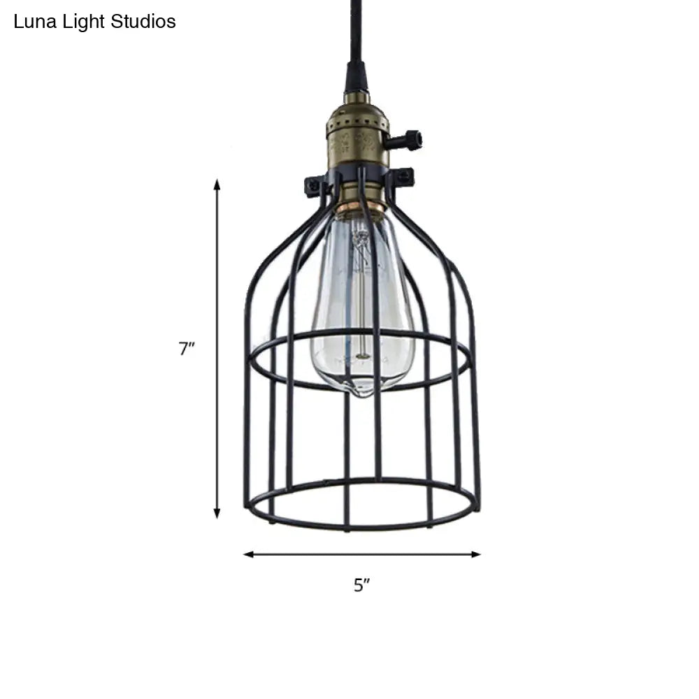 Retro Style Birdcage Pendant Lamp With Black Shade - Perfect For Coffee Shop