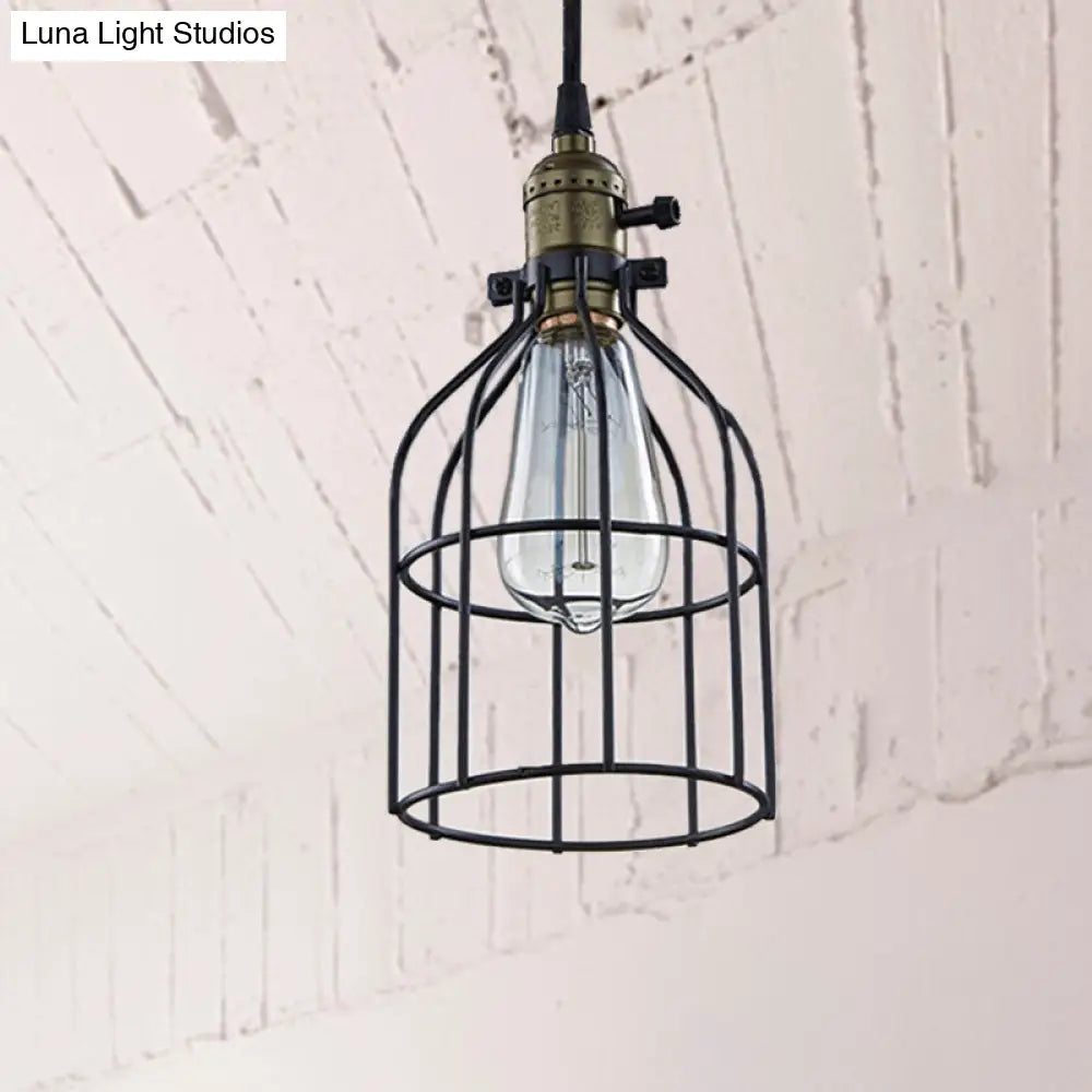 Retro Birdcage Hanging Pendant Light In Black - Coffee Shop Accent