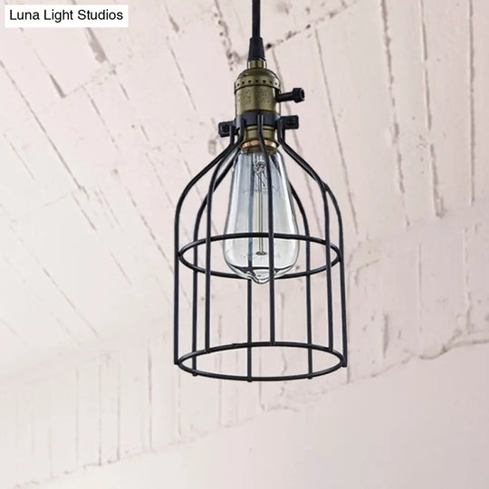 Retro Style Birdcage Pendant Lamp With Black Shade - Perfect For Coffee Shop