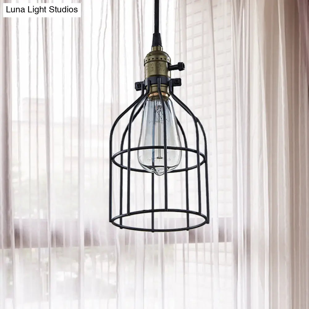 Retro Style Birdcage Pendant Lamp With Black Shade - Perfect For Coffee Shop