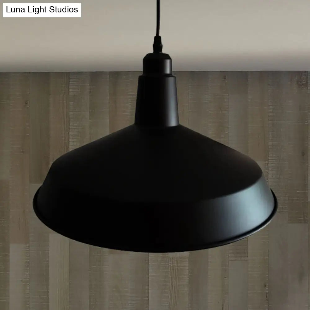 Retro Style Black Finish Barn Pendant Light With Adjustable Cord - 1 Metallic Hanging Fixture