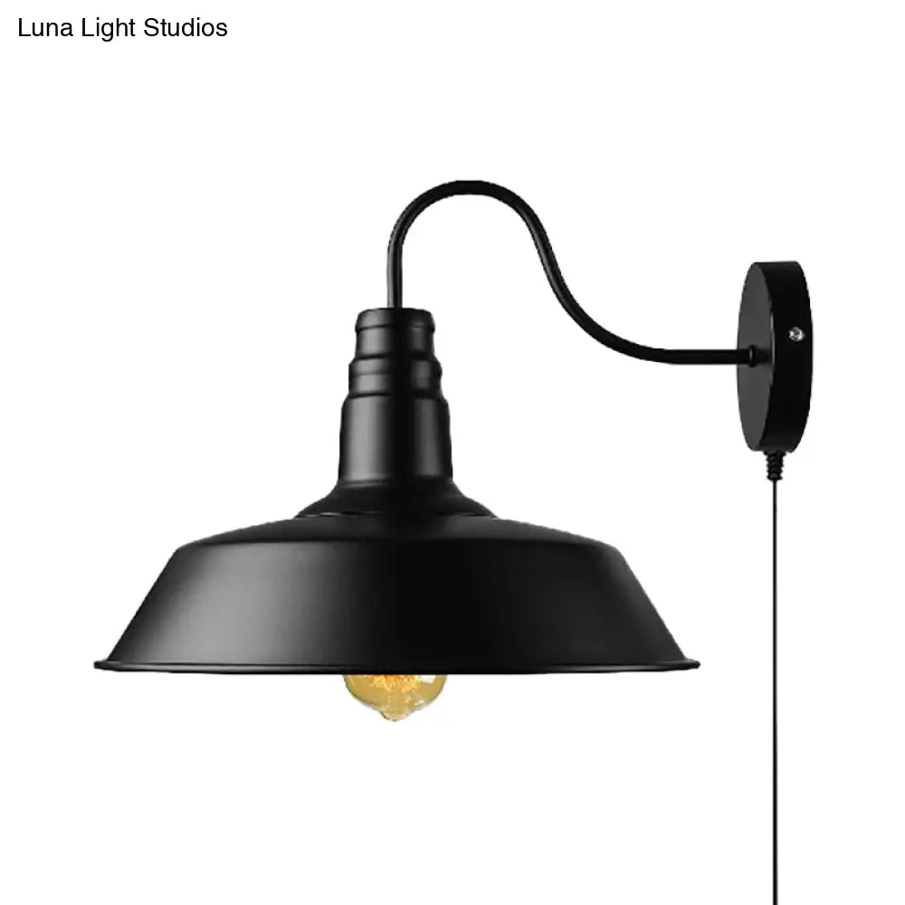 Retro Style Black Barn Sconce Light - Head Wall Lamp With Plug-In Cord For Dining Room