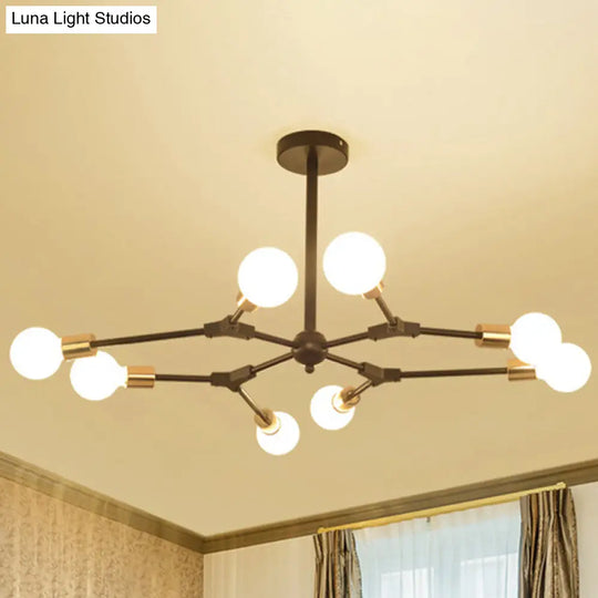 Retro Style Black Branch Suspension Light With 6 Or 8 Metallic Lights - Bedroom Chandelier Lamp