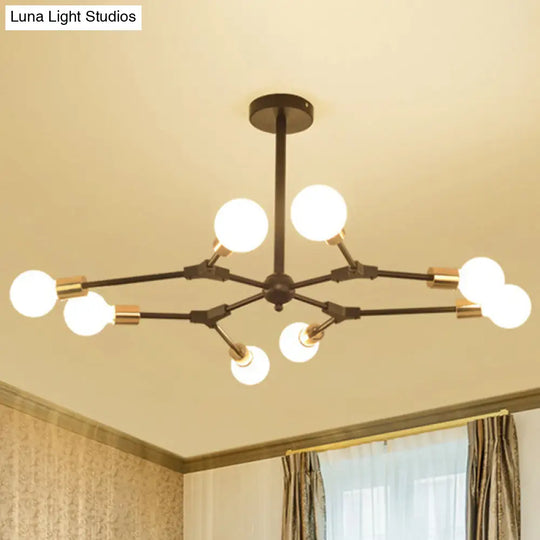 Retro Style Black Branch Suspension Light With 6 Or 8 Metallic Lights - Bedroom Chandelier Lamp