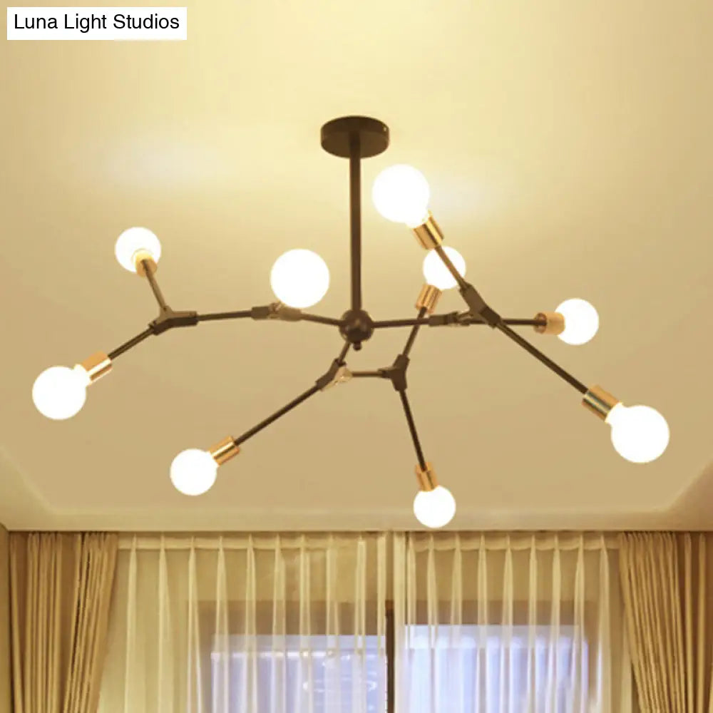 Retro Style Black Branch Suspension Light With 6 Or 8 Metallic Lights - Bedroom Chandelier Lamp