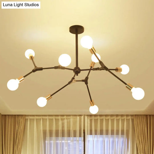 Retro Style Black Branch Suspension Light With 6 Or 8 Metallic Lights - Bedroom Chandelier Lamp