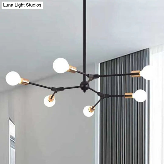 Retro Style Black Branch Suspension Light With 6 Or 8 Metallic Lights - Bedroom Chandelier Lamp