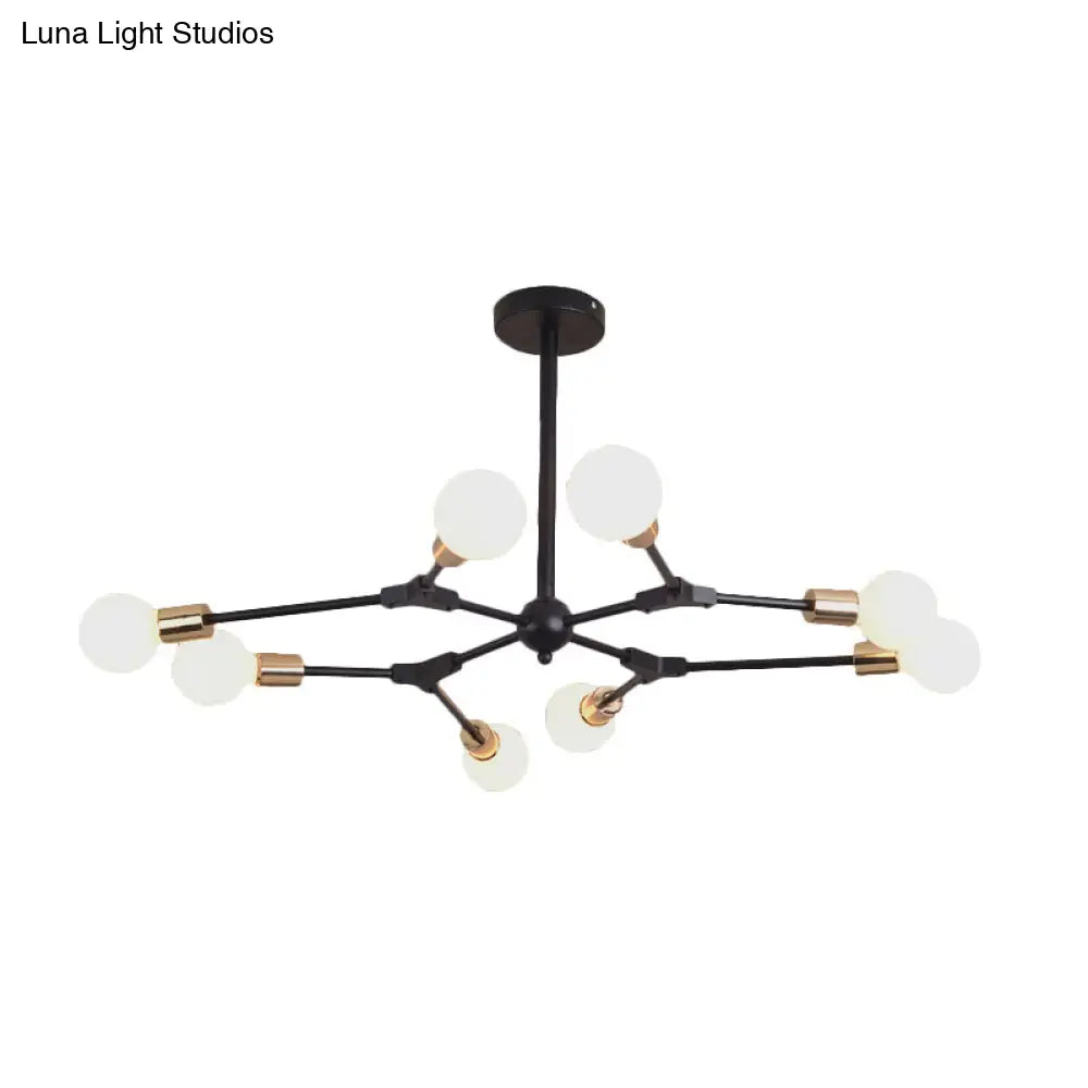 Retro Style Black Branch Suspension Light With 6 Or 8 Metallic Lights - Bedroom Chandelier Lamp