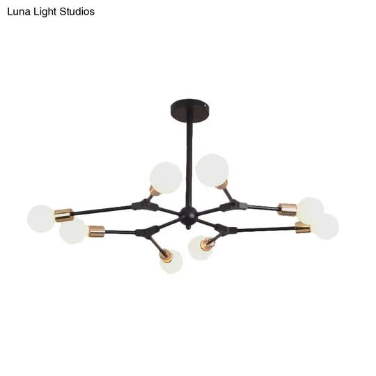 Retro Style Black Branch Suspension Light With 6 Or 8 Metallic Lights - Bedroom Chandelier Lamp