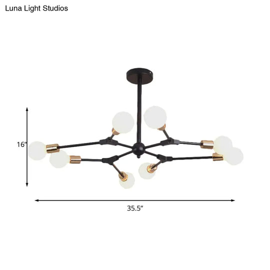 Retro Style Black Branch Suspension Light With 6 Or 8 Metallic Lights - Bedroom Chandelier Lamp