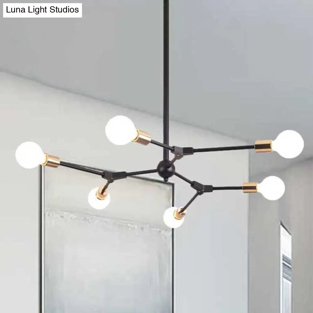 Retro Style Black Branch Suspension Light With 6 Or 8 Metallic Lights - Bedroom Chandelier Lamp