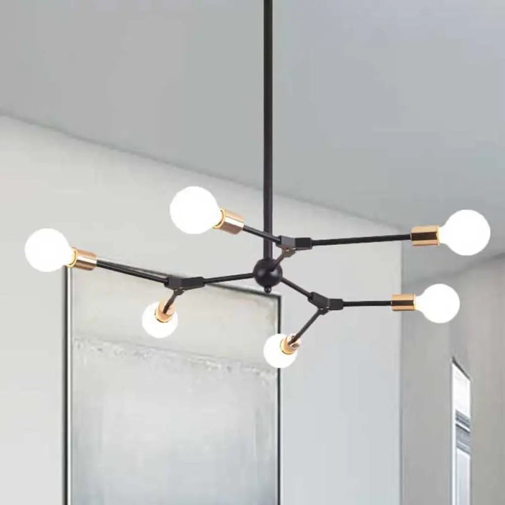 Retro Style Black Branch Suspension Light With Metallic Finish – Bedroom Chandelier Lamp (6/8