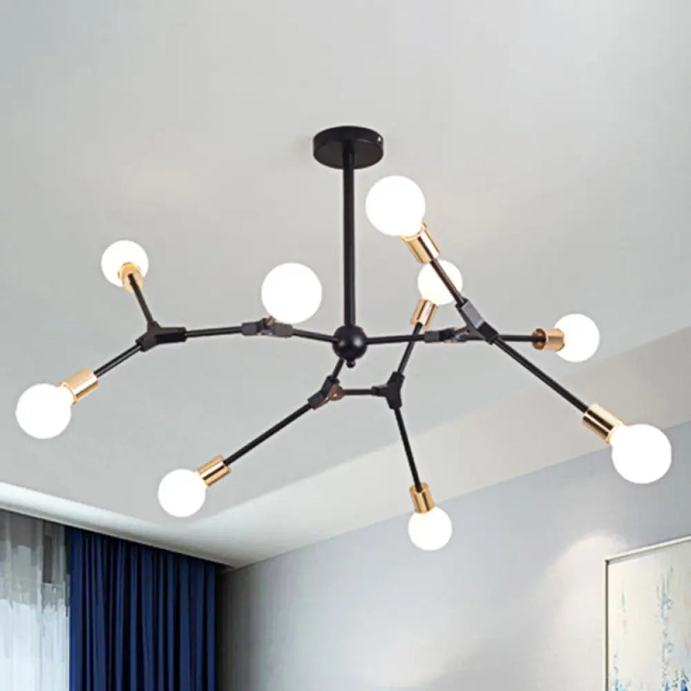 Retro Style Black Branch Suspension Light With Metallic Finish – Bedroom Chandelier Lamp (6/8