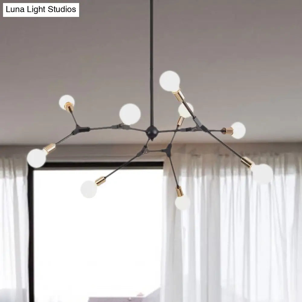 Retro Style Black Branch Suspension Light With 6 Or 8 Metallic Lights - Bedroom Chandelier Lamp