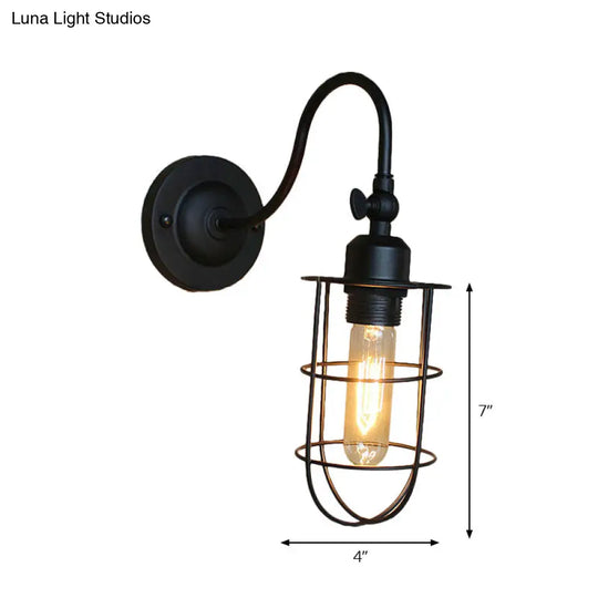 Retro Style Black Globe Wall Mount Light With Gooseneck Arm - Bedroom Mini Lamp